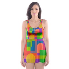 Colorful Geometrical Design Skater Dress Swimsuit by Valentinaart