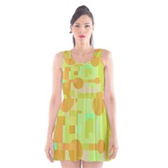 Green And Orange Decorative Design Scoop Neck Skater Dress by Valentinaart