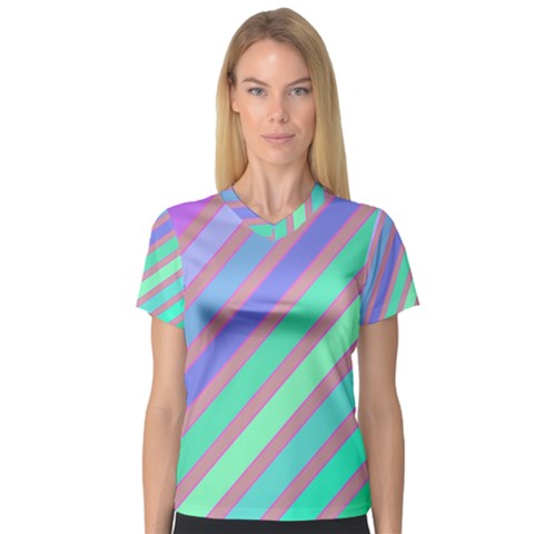 Pastel Colorful Lines Women s V-neck Sport Mesh Tee by Valentinaart