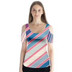 Colorful Lines Butterfly Sleeve Cutout Tee 