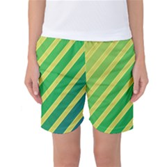 Green And Yellow Lines Women s Basketball Shorts