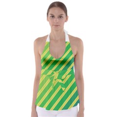 Green And Yellow Lines Babydoll Tankini Top by Valentinaart