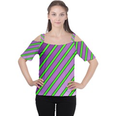 Purple and green lines Women s Cutout Shoulder Tee
