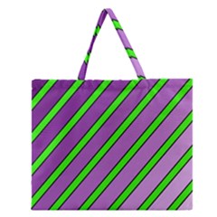 Purple and green lines Zipper Large Tote Bag