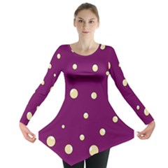 Purple And Yellow Bubbles Long Sleeve Tunic  by Valentinaart