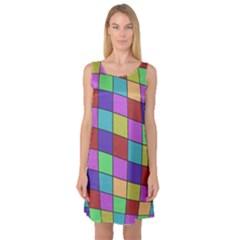 Colorful Cubes  Sleeveless Satin Nightdress