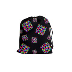 Flying  Colorful Cubes Drawstring Pouches (medium)  by Valentinaart