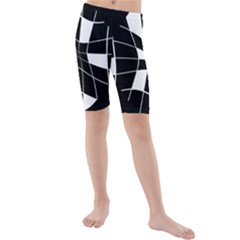 Black And White Abstract Flower Kid s Mid Length Swim Shorts by Valentinaart