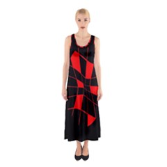 Red Abstract Flower Sleeveless Maxi Dress