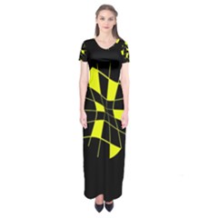 Yellow Abstract Flower Short Sleeve Maxi Dress