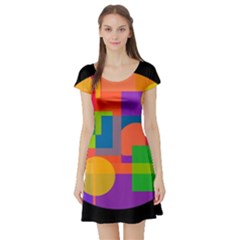 Colorful Circle  Short Sleeve Skater Dress by Valentinaart