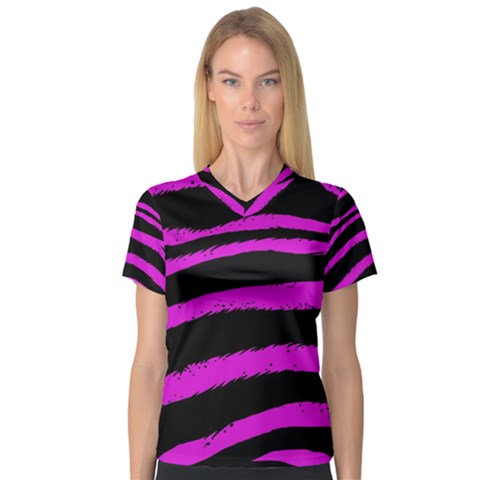 Pink Zebra Women s V-neck Sport Mesh Tee by ArtistRoseanneJones