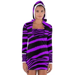 Purple Zebra Women s Long Sleeve Hooded T-shirt by ArtistRoseanneJones