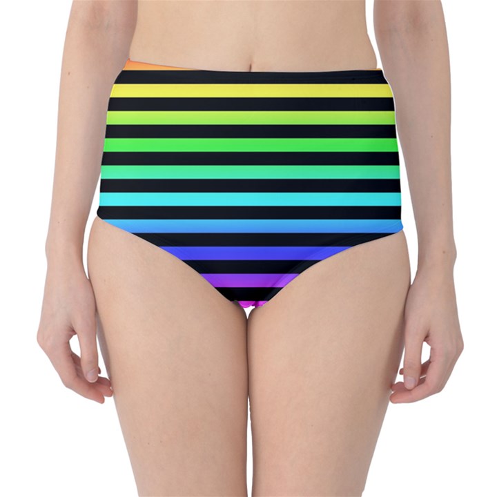 Rainbow Stripes High-Waist Bikini Bottoms