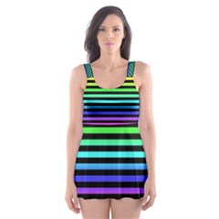 Rainbow Stripes Skater Dress Swimsuit by ArtistRoseanneJones