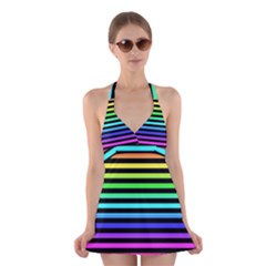 Rainbow Stripes Halter Swimsuit Dress by ArtistRoseanneJones