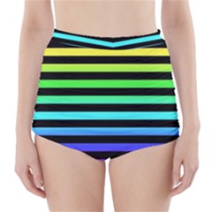 Rainbow Stripes High-waisted Bikini Bottoms by ArtistRoseanneJones