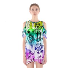 Rainbow Scene Kid Sketches Cutout Shoulder Dress by ArtistRoseanneJones