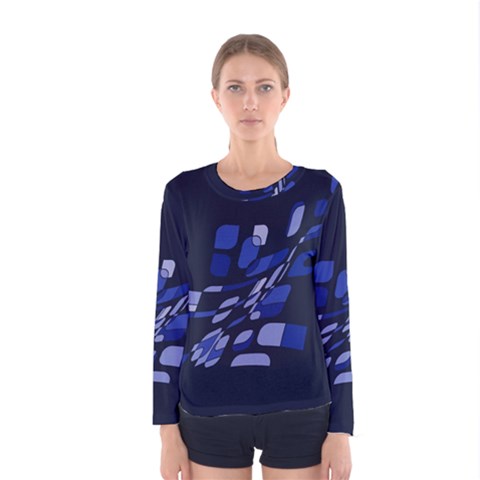 Blue Abstraction Women s Long Sleeve Tee by Valentinaart
