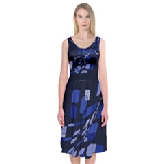 Blue Abstraction Midi Sleeveless Dress by Valentinaart