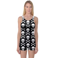 Skull And Crossbones Pattern One Piece Boyleg Swimsuit by ArtistRoseanneJones