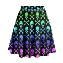 Rainbow Skull And Crossbones Pattern High Waist Skirt by ArtistRoseanneJones