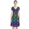 Rainbow Skull and Crossbones Pattern Short Sleeve Front Wrap Dress View1