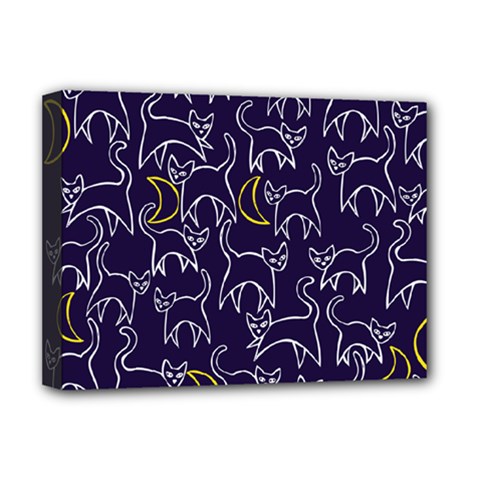 Cat And Moons For Halloween  Deluxe Canvas 16  X 12   by BubbSnugg