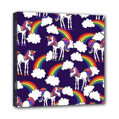 Retro Rainbows And Unicorns Mini Canvas 8  x 8 