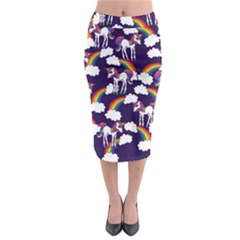 Retro Rainbows And Unicorns Midi Pencil Skirt