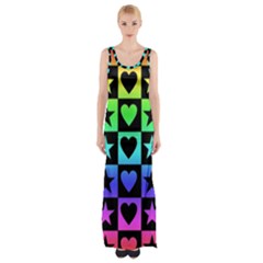 Rainbow Stars And Hearts Maxi Thigh Split Dress by ArtistRoseanneJones