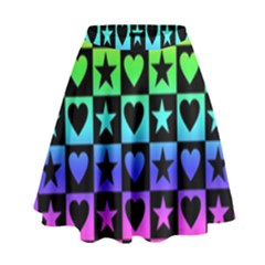 Rainbow Stars And Hearts High Waist Skirt by ArtistRoseanneJones
