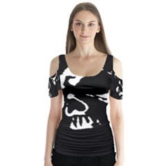 Gothic Skull Butterfly Sleeve Cutout Tee 