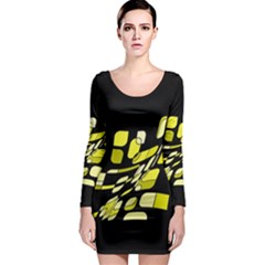 Yellow Abstraction Long Sleeve Bodycon Dress by Valentinaart