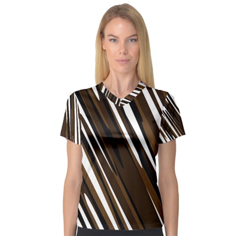 Black Brown And White Camo Streaks Women s V-neck Sport Mesh Tee by TRENDYcouture