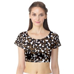 Black Brown And White Camo Streaks Short Sleeve Crop Top (tight Fit) by TRENDYcouture