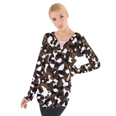 Black Brown And White Camo Streaks Women s Tie Up Tee