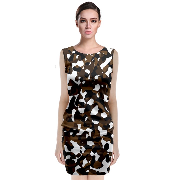 Black Brown And White camo streaks Classic Sleeveless Midi Dress