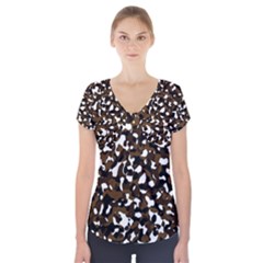 Black Brown And White Camo Streaks Short Sleeve Front Detail Top by TRENDYcouture