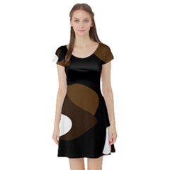 Black Brown And White Abstract 3 Short Sleeve Skater Dress by TRENDYcouture