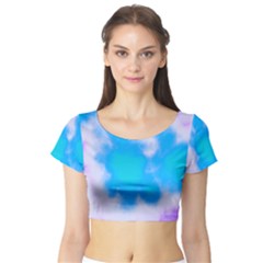 Blue And Purple Clouds Short Sleeve Crop Top (tight Fit) by TRENDYcouture