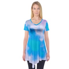 Blue And Purple Clouds Short Sleeve Tunic  by TRENDYcouture