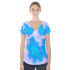 Blue And Purple Clouds Short Sleeve Front Detail Top by TRENDYcouture