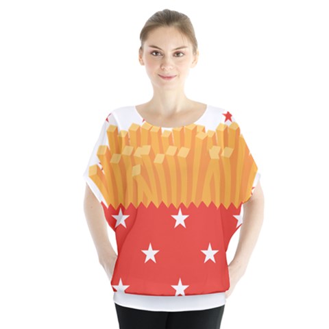 French Fries Batwing Chiffon Blouse by Wanni