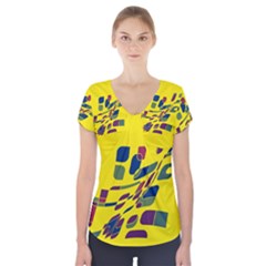 Yellow Abstraction Short Sleeve Front Detail Top by Valentinaart