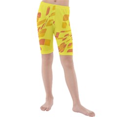 Yellow Abstraction Kid s Mid Length Swim Shorts by Valentinaart