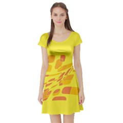 Yellow Abstraction Short Sleeve Skater Dress