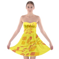 Yellow Abstraction Strapless Dresses by Valentinaart