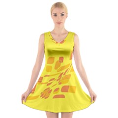 Yellow Abstraction V-neck Sleeveless Skater Dress by Valentinaart