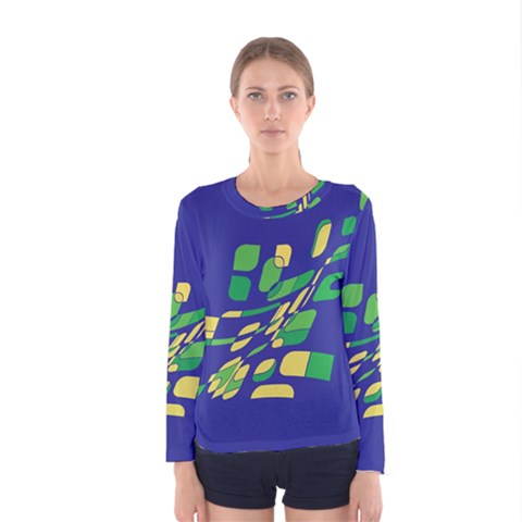 Blue Abstraction Women s Long Sleeve Tee by Valentinaart